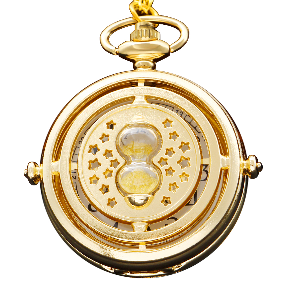 Reloj de bolsillo de cuarzo con estrella de reloj de arena dorado para hombre y mujer, colgante de collar de moda Vintage, regalo de Festival para estudiantes