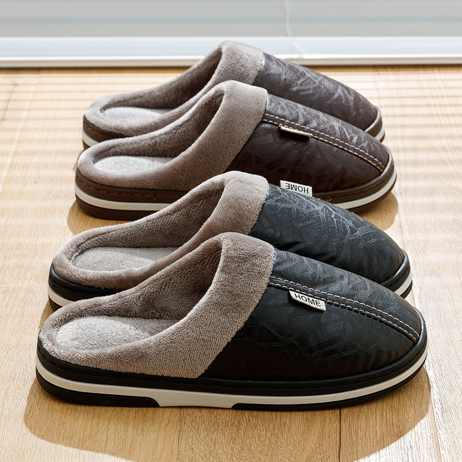 Pantuflas de Invierno para Hombre, Talla Grande, de Piel Sintética, para Interiores, Cálidas y Cómodas, para el Dormitorio