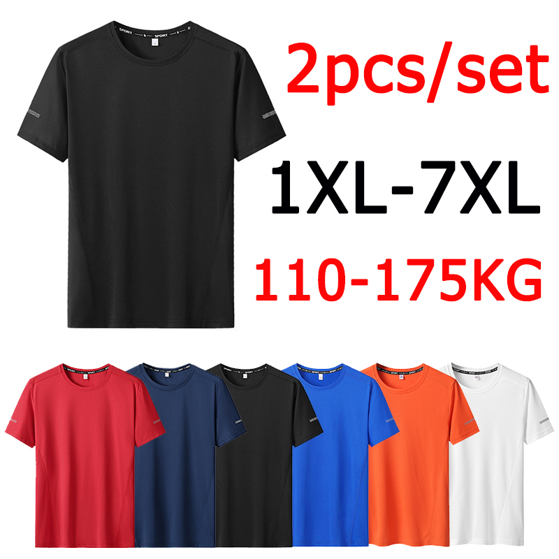2 stücke Sommer T-Shirt für Männer plus Größe 7xl Sport schnell trocknen T-Shirt Rundhals ausschnitt Kurzarm große übergroße Fitness Running T-Shirt