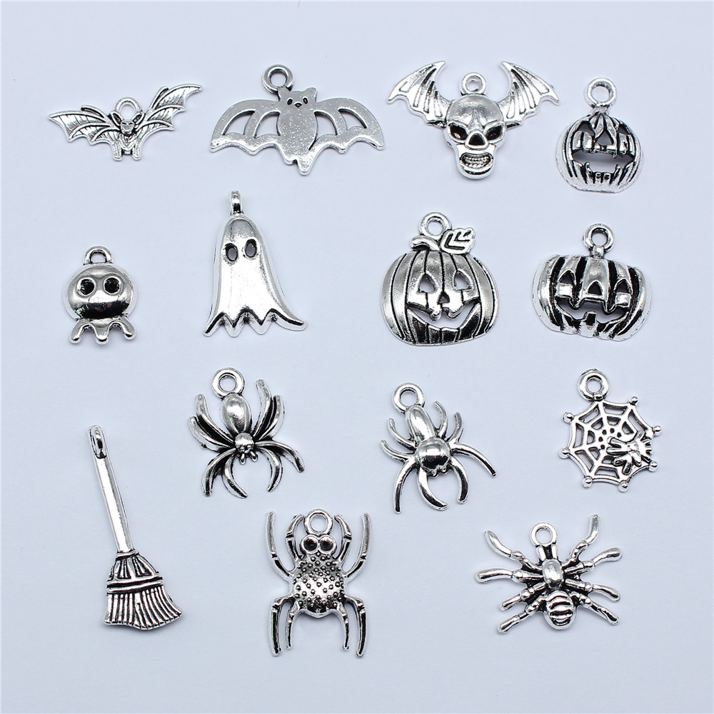Breloques tibétaines pour bijoux, Halloween, Fantôme, Citrouille, Sorcière, Araignée, Chauve-souris, Exécutif, DIY, 20 pièces