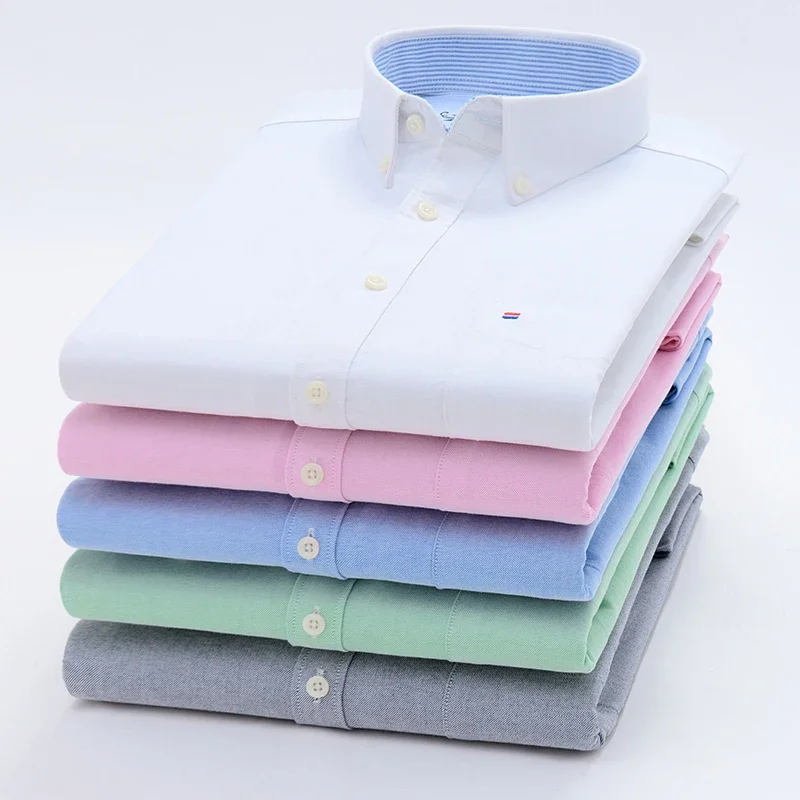 Camisa 100% de algodón para hombre, camisa Oxford informal a cuadros de manga larga con estampado de Color sólido, camisa de vestir Formal de ajuste Regular de gran tamaño 7XL 6XL 5XL