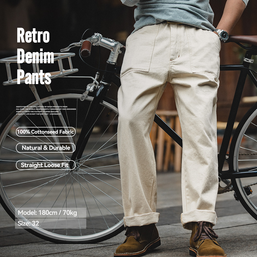 Maden Vintage 11,2 once Jeans con scafo di cotone bianco Pantaloni dritti casual dalla vestibilità ampia per pantaloni cargo cinesi primaverili e autunnali da uomo