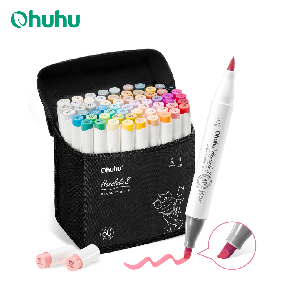 Ohuhu Honolulu S 60 juego de rotuladores de colores con ilustración, marcadores artísticos con Alcohol, diseño de puntos rojos, puntas duales, bocetos, dibujar y colorear