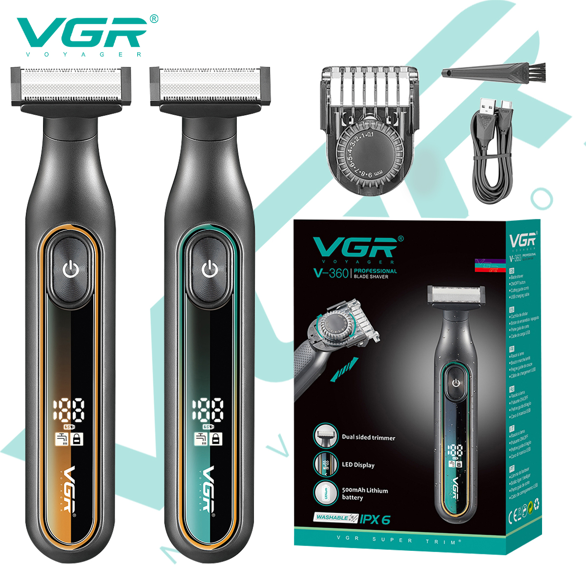 Vgr 360 aparador de cabelo à prova dwaterproof água doméstico recarregável ajustável aparador de cabelo corpo inteiro lavável alternativo aparador masculino