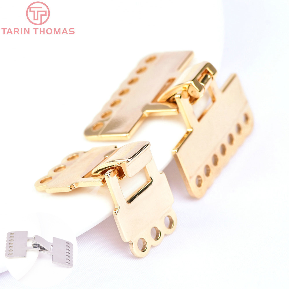 (6208)6PCS 14x33.5 มม.24K Gold สีทองเหลือง 3 หลุม Connector Clasp Charms สร้อยข้อมือ Connector คุณภาพสูง DIY เครื่องประดับอุปกรณ์เสริม