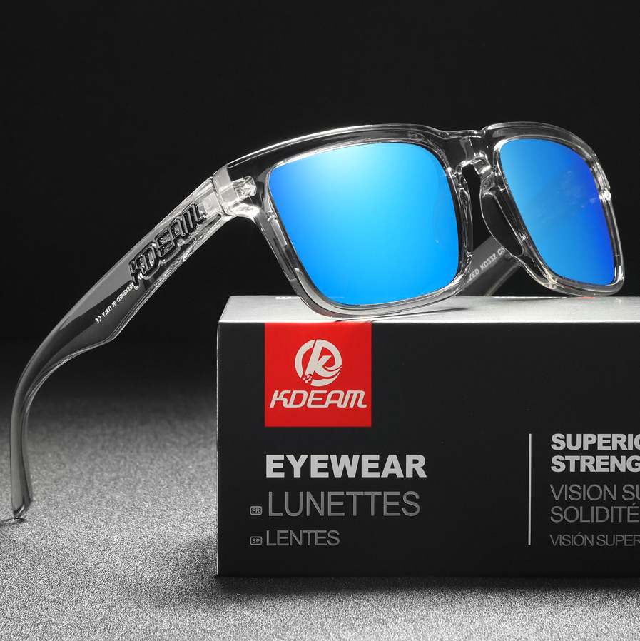 Okulary przeciwsłoneczne Kdeam 2026 wysokiej jakości z polaryzacją dla mężczyzn, przezroczysta szara oprawka, modne unisex okulary luksusowe do użytku na zewnątrz dla par.