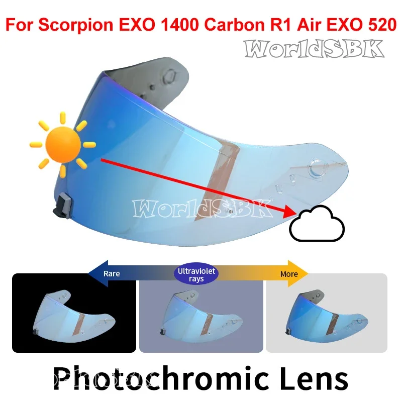 Visera fotocromática para Scorpion Exo 1400 Carbon, R1 y EXO 520, lente para casco de motocicleta, visera chapada, lente de protección Uv, protector facial