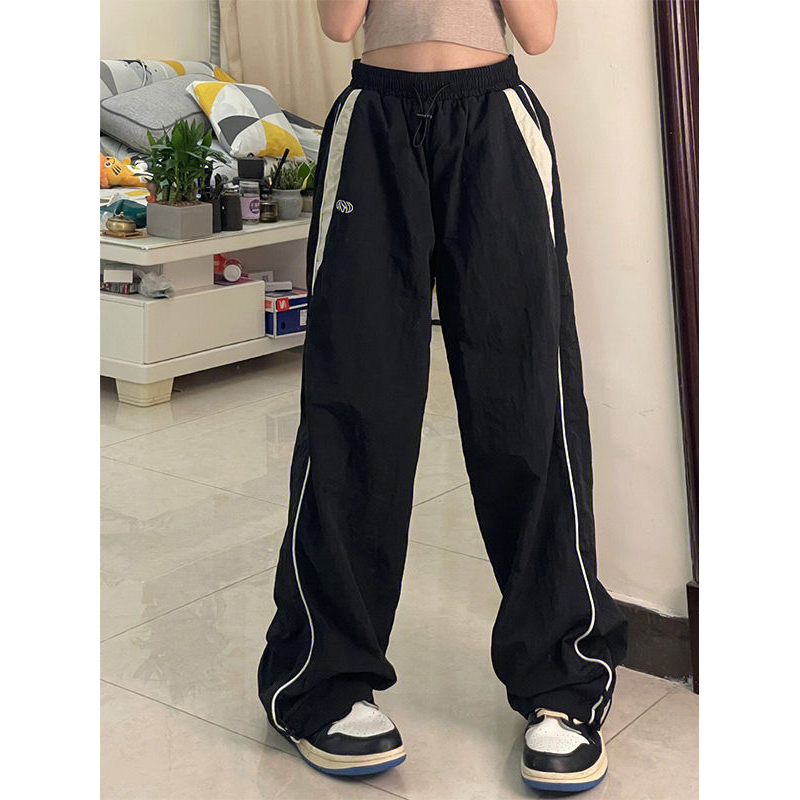 Mulheres primavera retro sólido solto cordão calças casuais corredores baggy perna larga sweatpants meados de cintura esportiva y2k roupas femininas