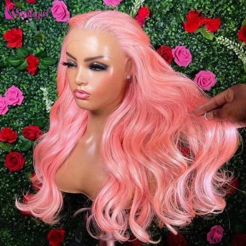 Peruca de Cabelo Humano Rosa de 30-38 Polegadas com Ondas Corporais, Peruca Frontal HD Lace 13x6 Pré-Alongada, Densidade 250, Colorida Rosa, Perucas Frontais HD Lace 13x4 para Mulheres