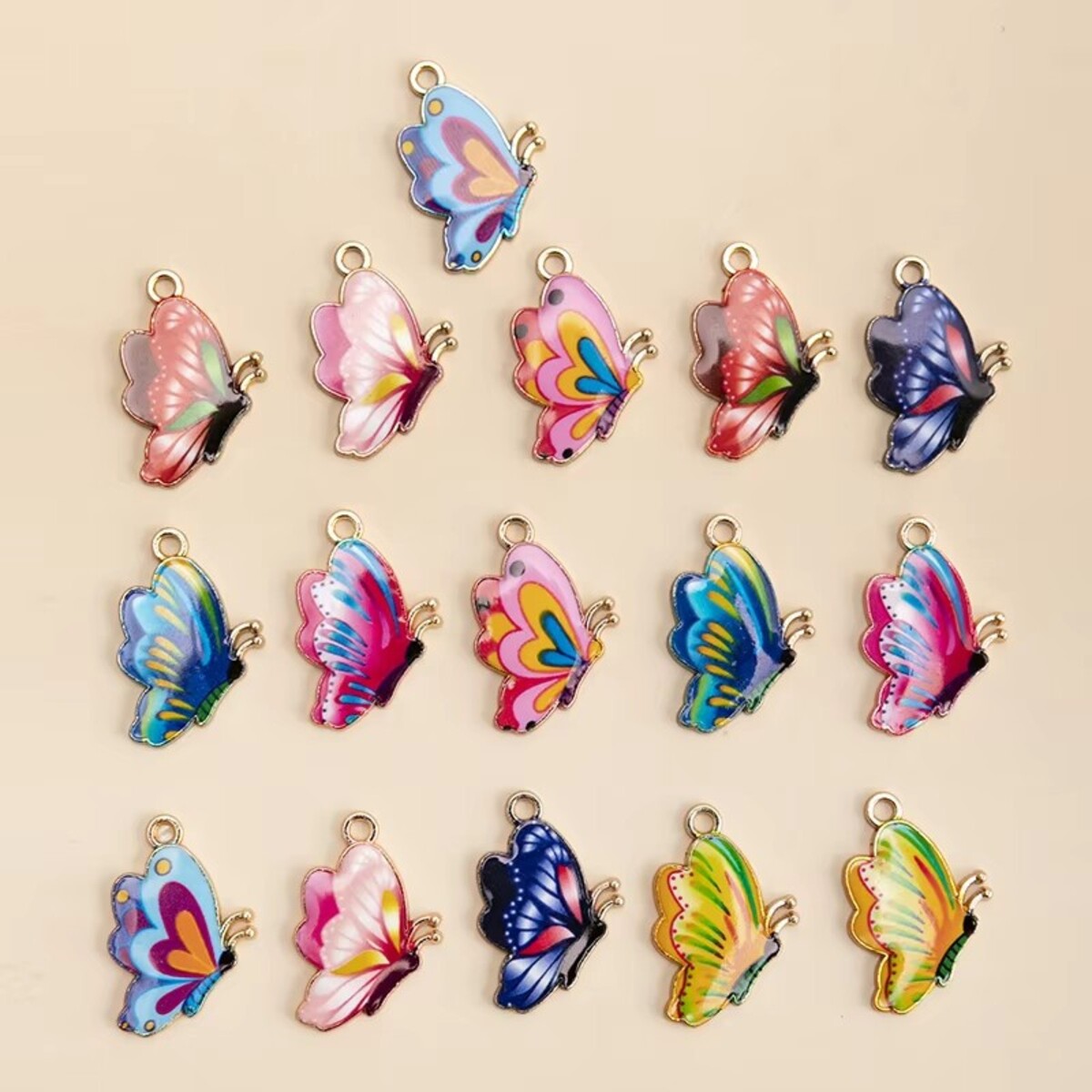 16 pçs/lote misturado esmalte borboleta encantos liga de insetos pingente diy brincos colar para fazer jóias acessórios