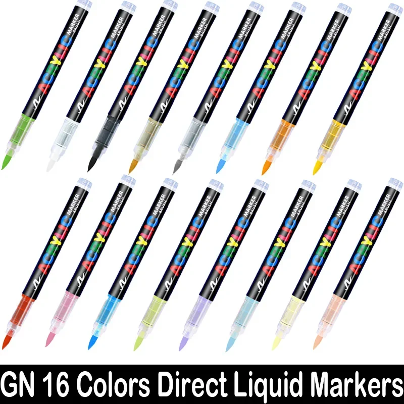 ปากกาอะคริลิคแบบน้ำ GUANGNA 16 สี ปากกาเขียนแบบกันน้ำ หัวแปรงนุ่ม สำหรับกระจก หิน งานศิลปะบนกระจก อุปกรณ์เครื่องเขียน
