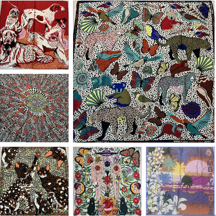 2024 Spanish Foreign trade original fashion beauty popular women's silk scarf print color contrast long cape