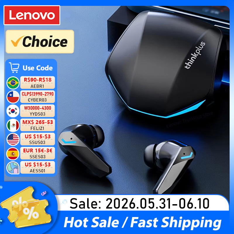 Fone de Ouvido Bluetooth 5.4 Lenovo GM2 Pro com Microfone, Fones de Ouvido Estéreo 9D Pro 6, Modos Duplos para Música e Jogos, Headset Sem Fio