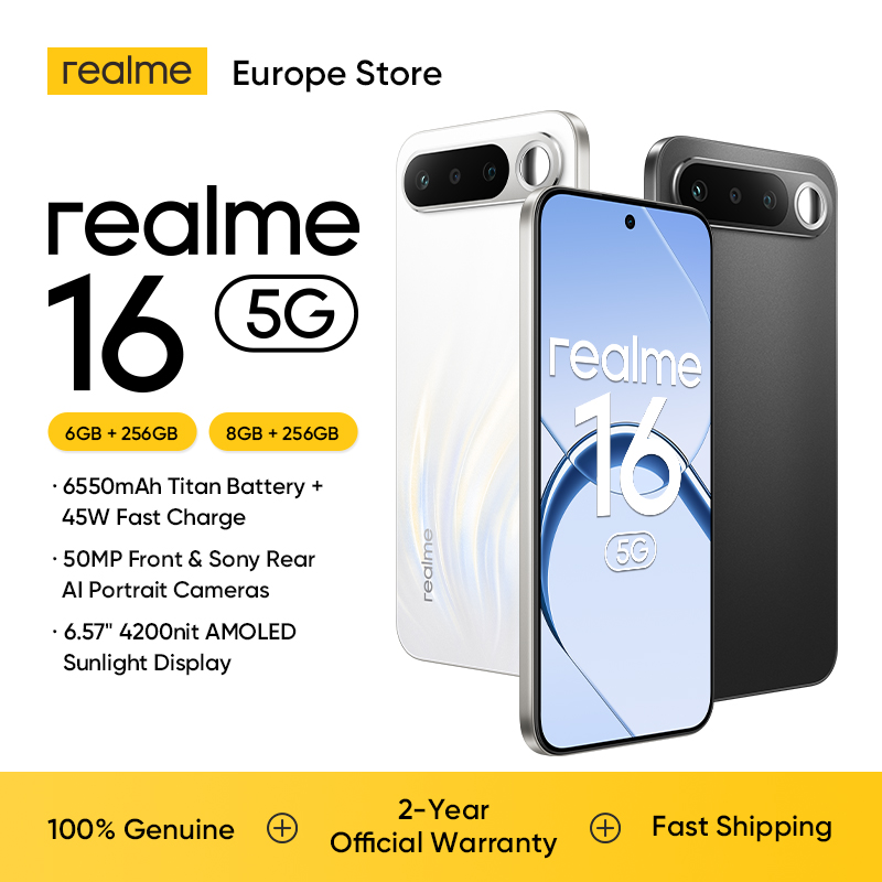 Teléfono inteligente realme 16 5G con carga rápida de 45 W, procesador Dimensity 7300-Max 5G, batería de 6550 mAh con clasificación IP69 y cámara de 200 MP