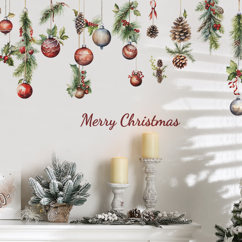 Natal pinha bola adesivo de parede ano novo decoração do quarto mural feliz natal festival quarto decoração casa decalques removíveis