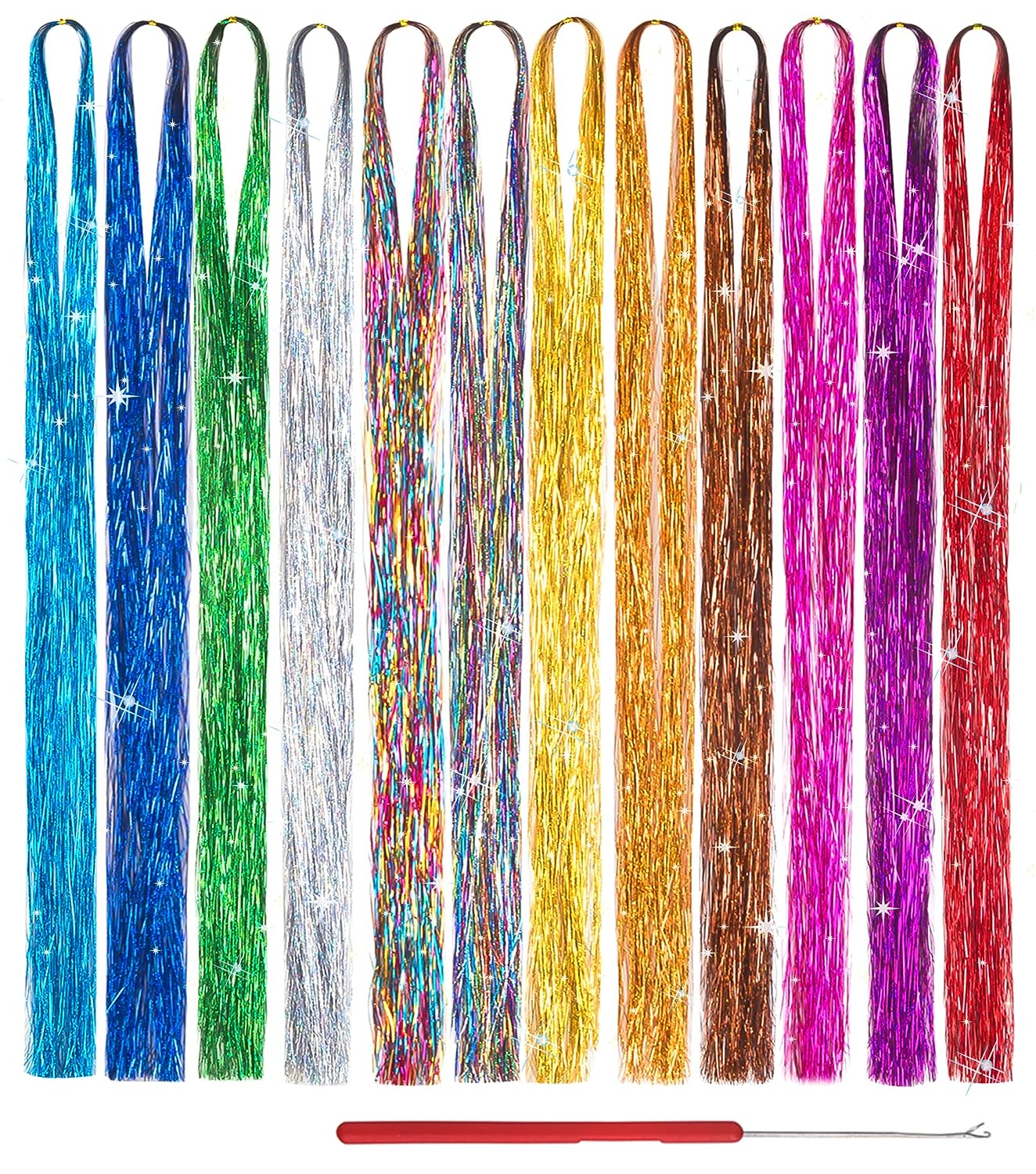 Extensiones de cabello de oropel brillante para mujer, 120cm/150 unidades, deslumbra a las mujeres Hippie para tocado trenzado, herramientas para trenzado de cabello