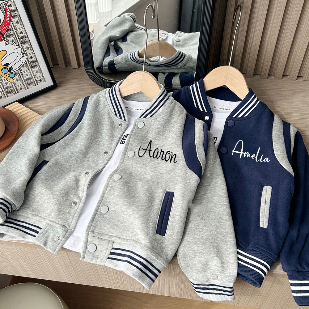 Personalized Unisex Baseball Style Children's School Team Jacket, Boys And Girls Custom Embroidered Name Rugby Jacket