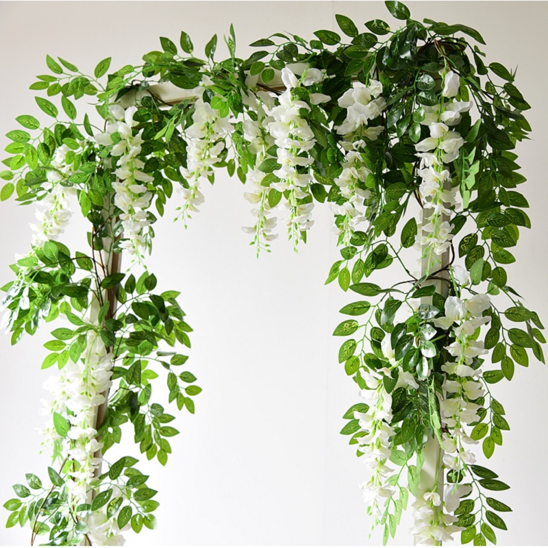 พวงหรีดดอกไม้เถาดอกไม้ประดิษฐ์ Wisteria ขนาด180ซม. ต้นไม้ปลอมอุปกรณ์ตกแต่งซุ้มตกแต่งบ้านสวน