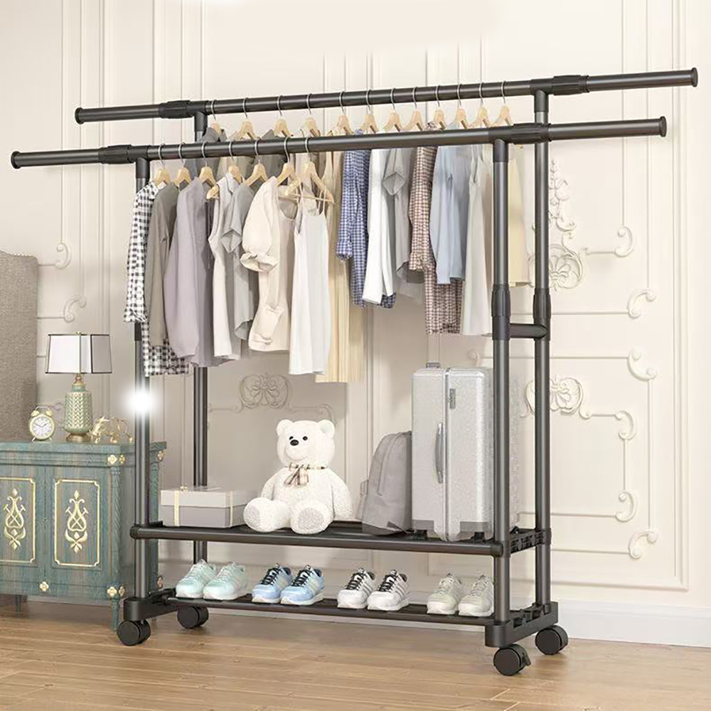 Prateleiras De Pano De Aço Grosso, Indoor Ajustável Clothing Rack, Room Folding Hangers
