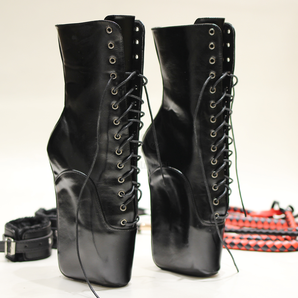Bottines de Ballet à talons extrêmement hauts de 18CM, semelle en sabot, sans talons, bout pointu, lacets, couleurs mélangées