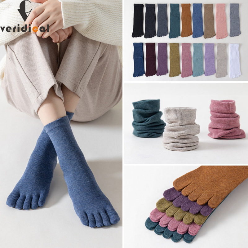 Chaussettes de Yoga à cinq doigts pour femmes et filles, en coton biologique, solides, antidérapantes, mode décontractée, Pilates, Fitness, Harajuku, avec orteils