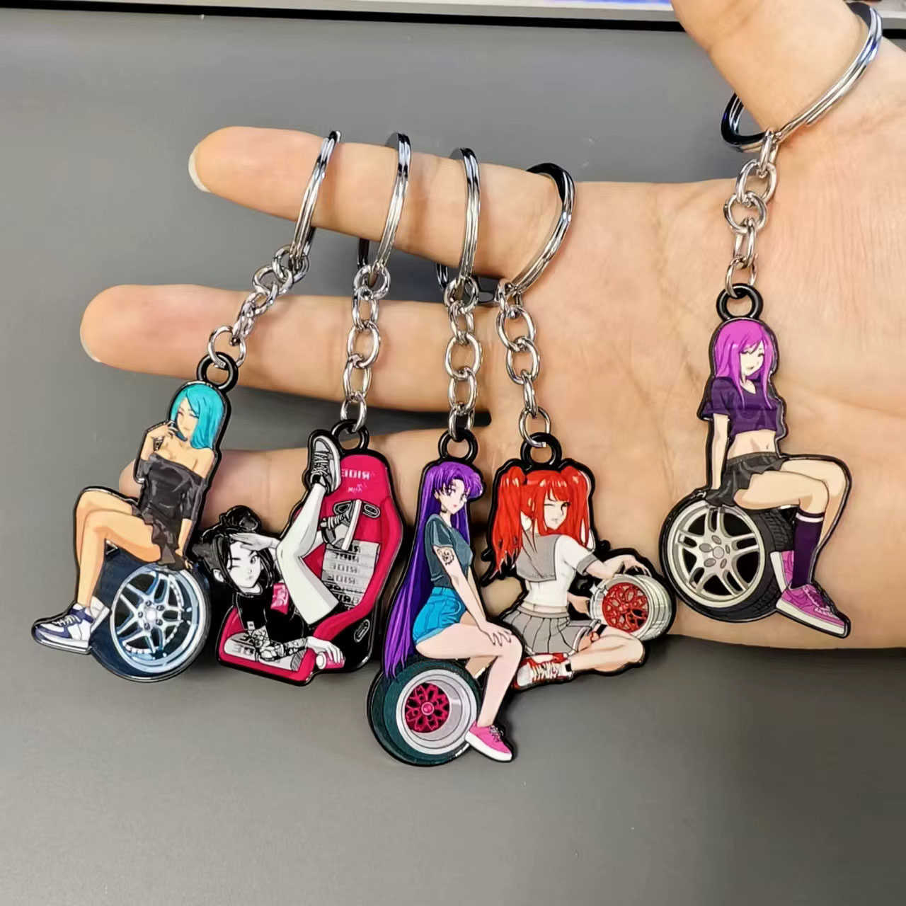 Newest JDM Key Chain Sexy Girl Zinc Alloy Keychain Holder Car 3D Metal Motorcycle Key Ring Pendant Wheel Auto Accessories