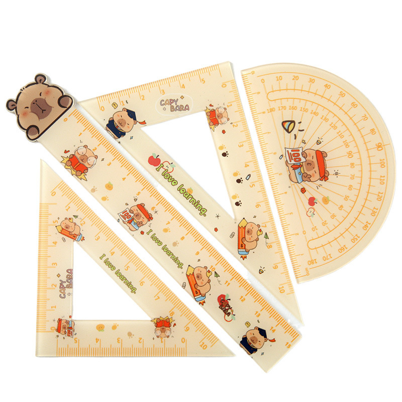 Ensemble de règles Capybara en acrylique, outils de dessin, fournitures de bureau, règle droite, dessin animé mignon, ensemble de règles souples, cadeaux pour étudiants, 4 pièces/ensemble