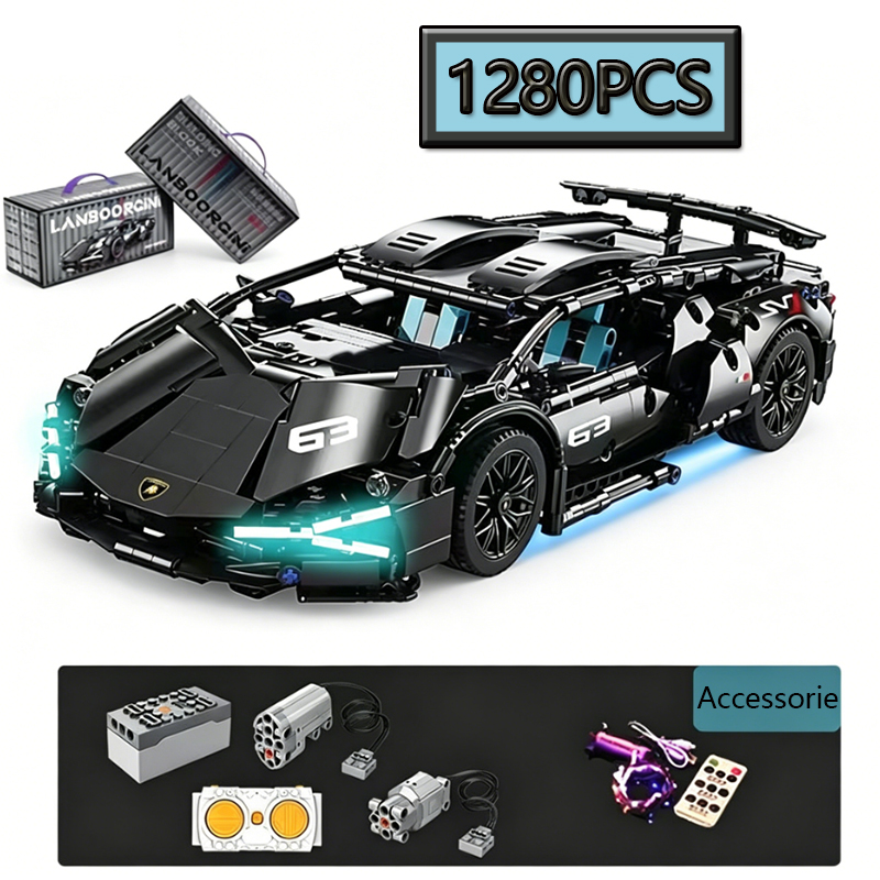 Set di Costruzioni Auto Sportiva Samurai Nera Telecomandata, 1280 Pezzi, Gioco Puzzle per Bambini