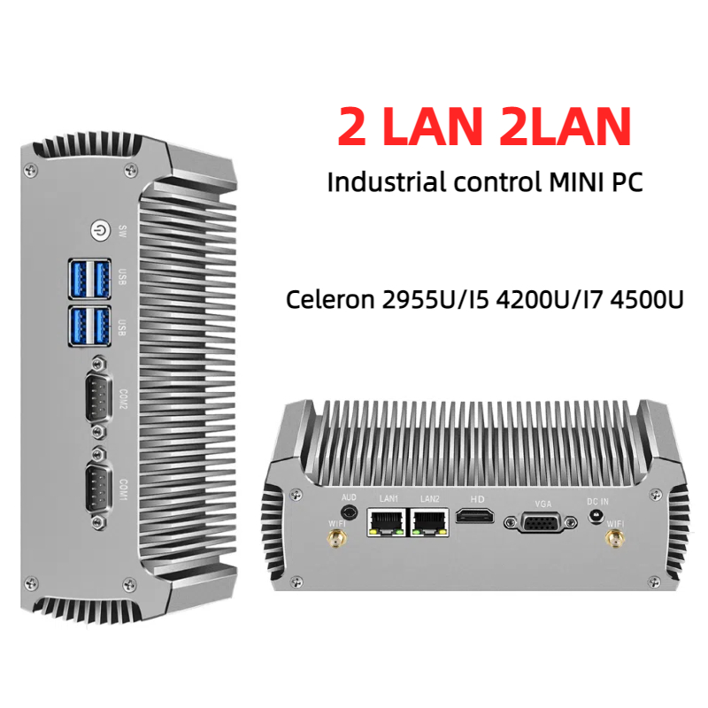 Tolibek-Mini PC industriel sans ventilateur, Intel Core i3, 5005U, i5, i7, Celeron 2955U, ordinateur de bureau, WiFi, HD, 2LAN, 2COM, Windows 10, Linux