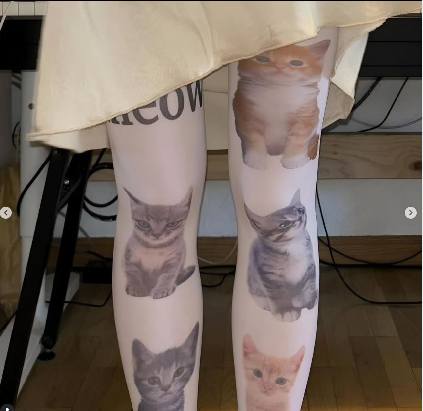 Kawaii White Cute Cat Printed Long Socks Harajuku Over Knee High Socks Pantyhose Y2K Style Role Playing Socks 2000s Emo Female