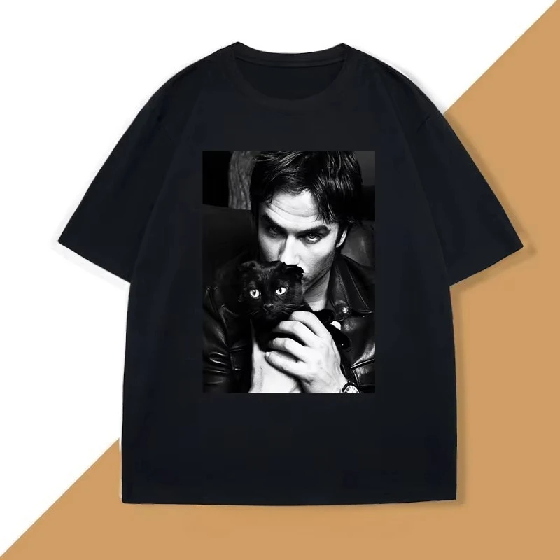 Damon Salvatore TV drame chat graphique t-shirt pour femmes vêtements rétro gothique hauts manches Harajuku manches décontracté esthétique vêtements