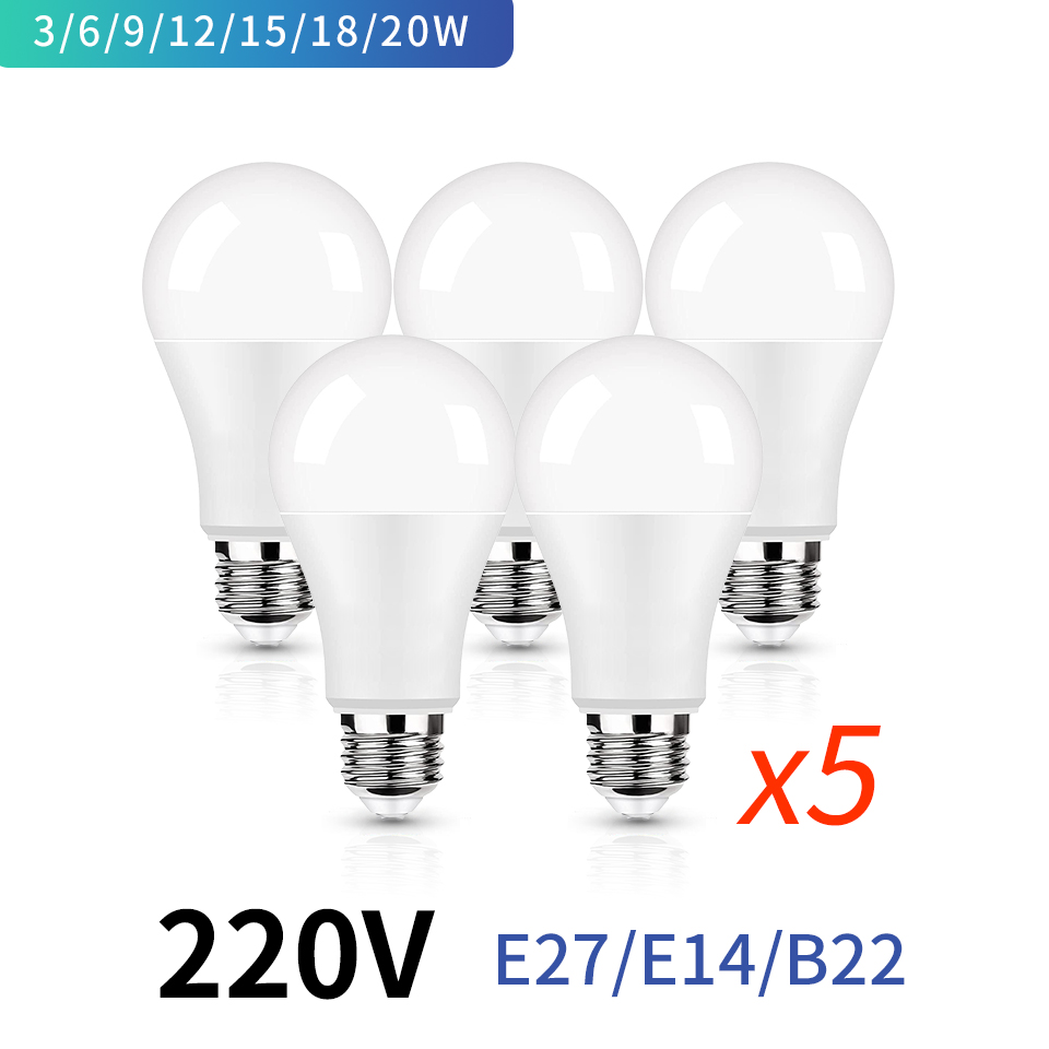5 ピース/ロット LED ランプ E27 E14 LED 電球 3 ワット 6 ワット 9 ワット 12 ワット 15 ワット 18 ワット 20 ワットランパラランパーダ Led 電球 220V Bombillas Led 屋内照明