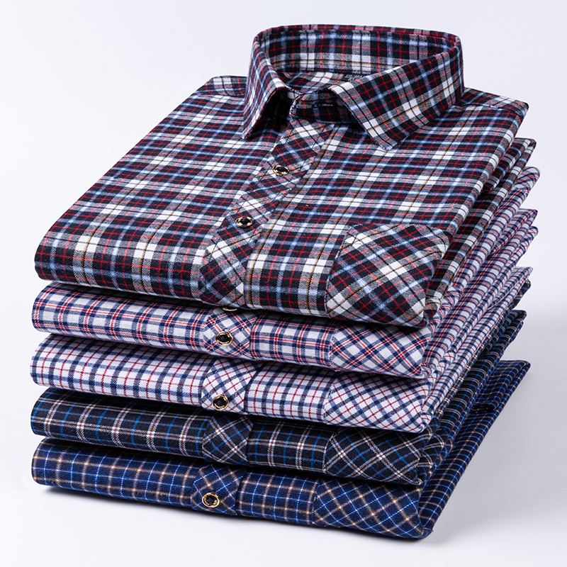 2024 ใหม่ผู้ชายFlannelเสื้อแขนยาวผ้าฝ้ายนุ่มปกติ-Fitแปรงกระเป๋าเดียวสบายๆสบายๆแฟชั่นเสื้อลายสก๊อต