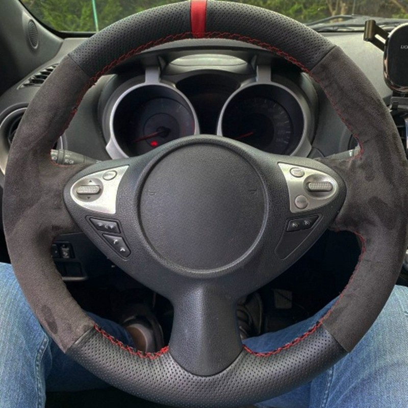 Antypoślizgowa zamszowa kierownica samochodu oplot pokrywa dla Infiniti FX FX35 FX37 FX50 QX70 Nissan Juke Maxima 370Z Sentra SV