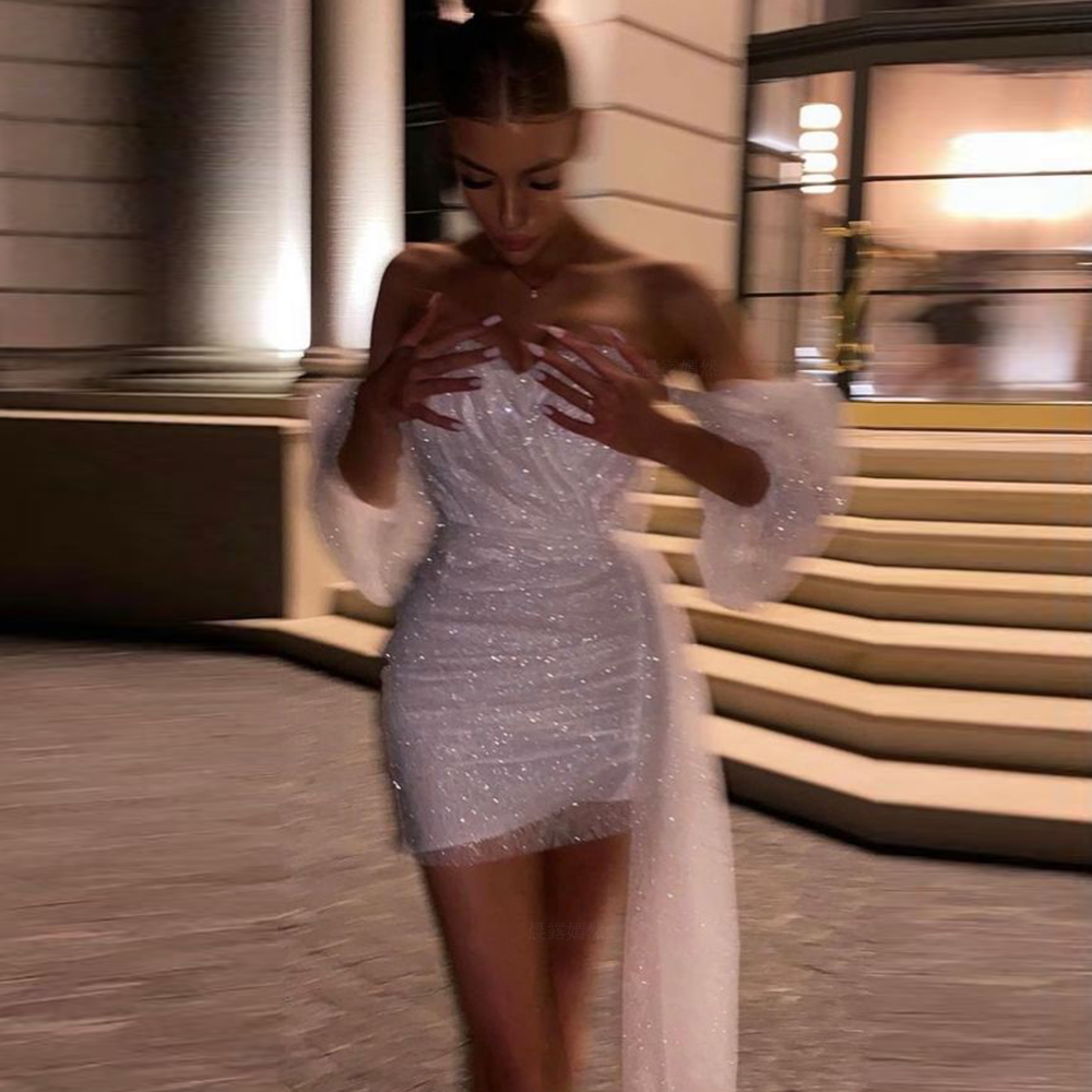 Sparkle Formal Party Dresses 2025 Women Sweetheart Off-The-Shoulder Elegant Evening Gowns Knee-Length Sexy Wedding Guest Dress