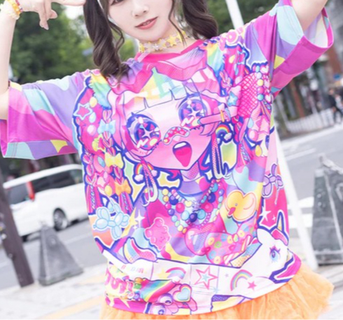 Kaos Fashion Baru Kawaii Lucu dengan Desain Pola Gaya Elemen Pria dan Wanita, Kaos Pakaian Acara Pameran Cos dengan Cetakan 3D