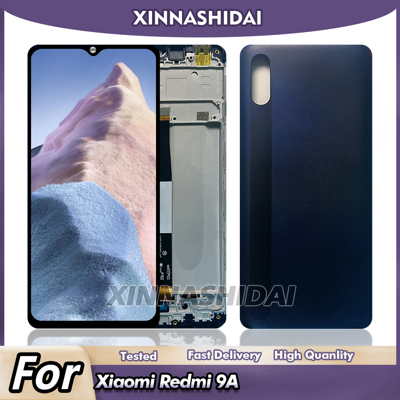 AAA + TFT LCD para Redmi 9A/9C pantalla táctil digitalizador piezas de montaje para Xiaomi M2006C3MG con marco y cubierta de batería