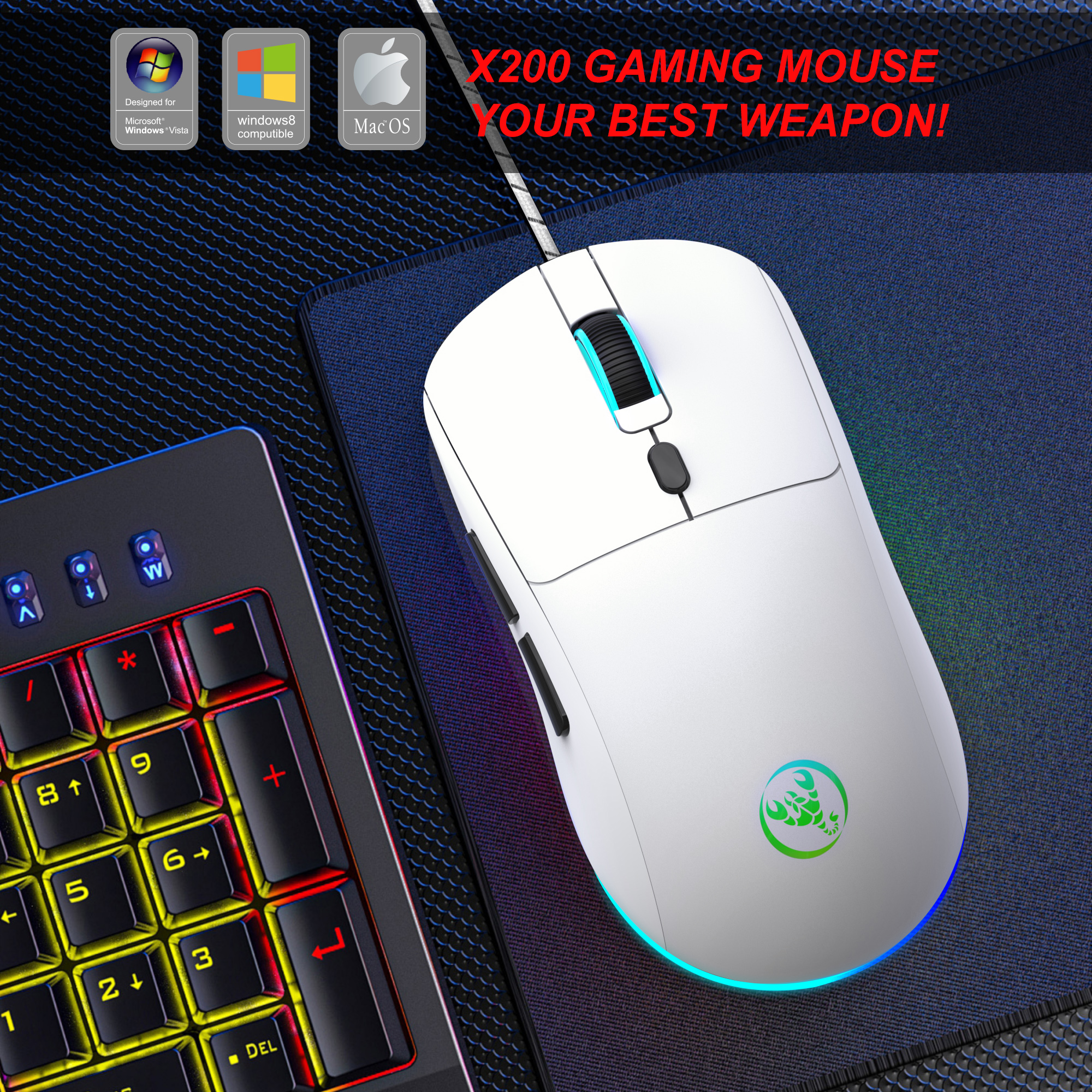 6 Tasten kabelgebundene Gaming-Maus, verstellbar, 3600 dpi, 7 Farben, RGB, bequeme Mäuse für Zuhause, Büro, Laptop, Computer, Gamer