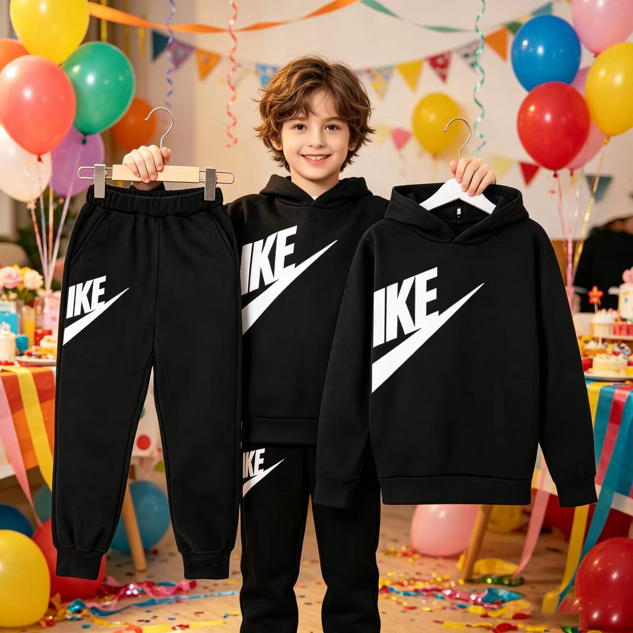 Hoodie Musim Gugur Anak-anak Pulover Olahraga Huruf 3-12 Tahun Mantel Kaus + Celana Panjang Pakaian Hadiah Ulang Tahun Anak Laki-laki Perempuan Set Mode Santai