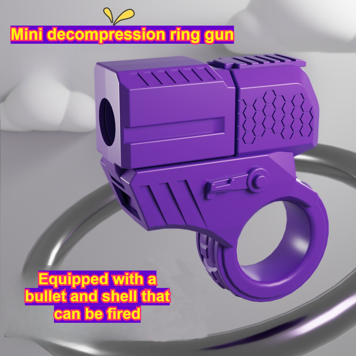 Mini Ring Gun: Shell-Ejecting, Can Launch. Adult Fidget Toy with Spinner, 2 Casings, 10 Bullets – Stress Relief, EDC Anxiety To