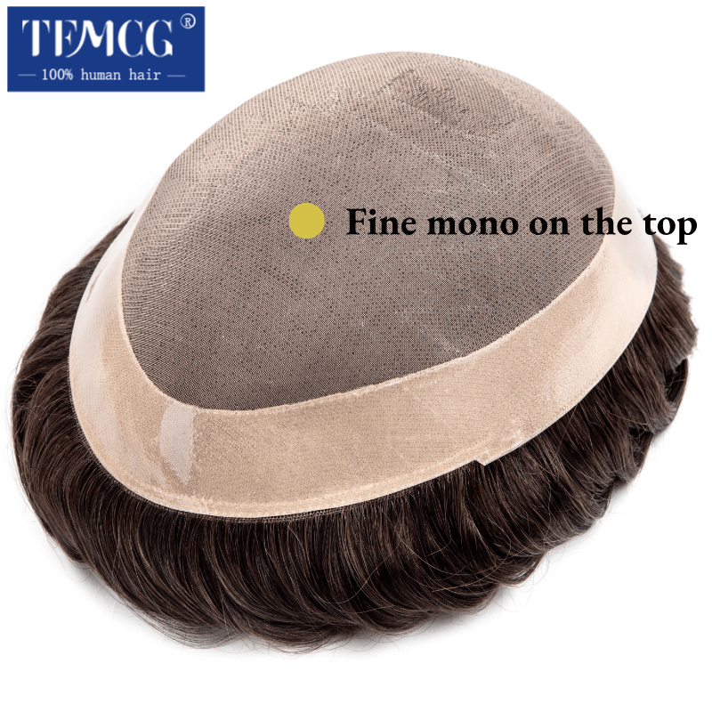 Rambut palsu pria, palsu halus Mono, kualitas tinggi, bernafas dan tahan lama untuk pria 100% rambut manusia alami