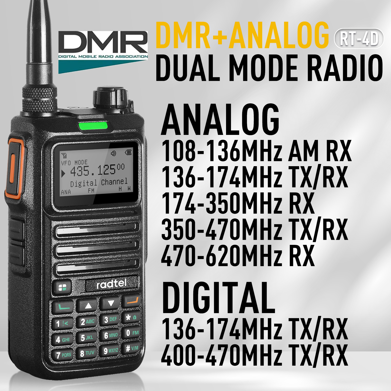 Radtel RT-4D Цифровая рация DMR Двухрежимная аналоговая двусторонняя радиостанция Двойной слот времени Ярус 1 + 2 любительского радио 1024 канала