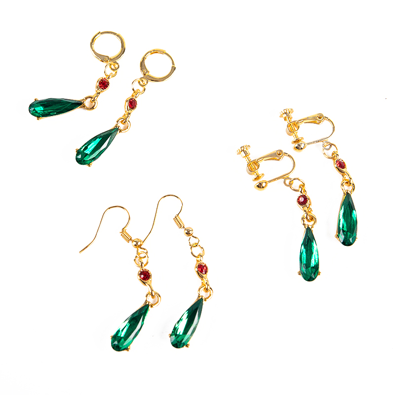 1 paar Moving Castle Ohrringe Heulen Drop-Shaped Grün Kristall Clip Ohrringe für Frauen Schmuck Temperament Zubehör Geschenk
