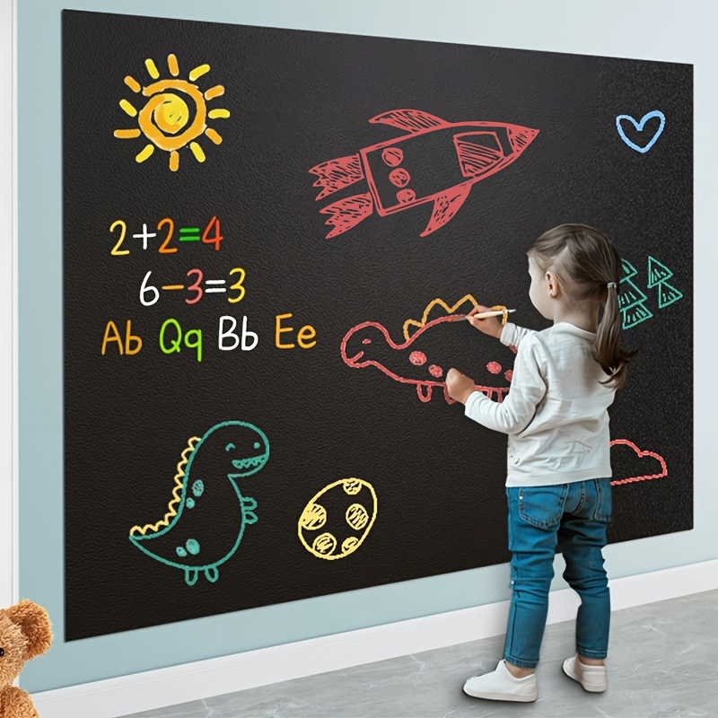 1 rouleau de papier peint auto-adhésif en vinyle détachable pour tableau noir, cinq types de craies colorées, adapté aux bureaux, aux écoles et aux maisons