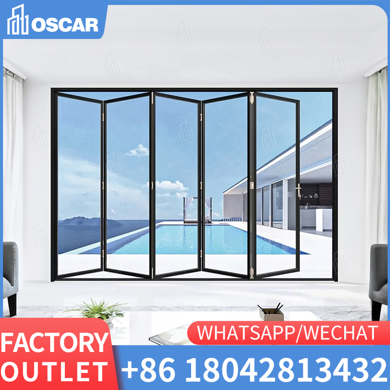 EEHE acordeão portas dobráveis interior quebrar vidro porta dobrável deslizante porta dobrável de alumínio
