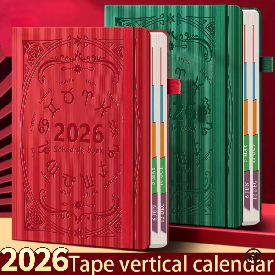 Agenda Portátil Texturizada A5 2026, Livro de Calendário em Inglês, Cadernos Criativos, Planejador Diário, Lembrete, Calendário de Mesa