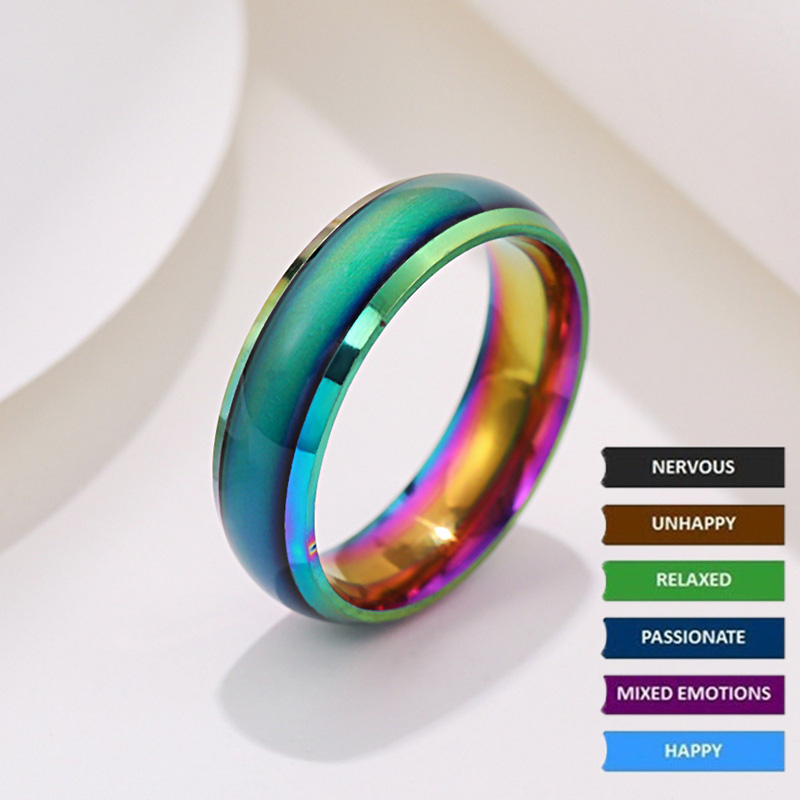 Bagues unisexes à couleur changeante de 6mm pour femmes, anneau de suivi du sentiment d'humeur en acier inoxydable pour hommes, nouveauté bijoux pour cadeau de fête WC039