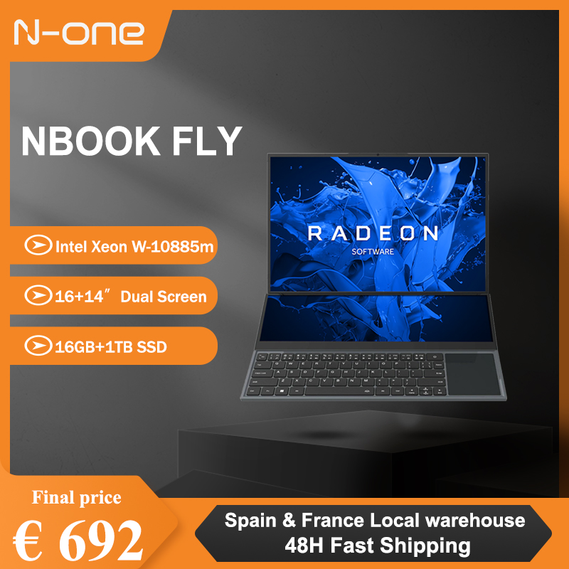 N-one Nbook Fly laptop 16GB + 1T Intel®Xeon®W-10885m Windows 11 Pro doppio schermo 16 ''+ 14'' Touch pad Computer da studio per ufficio
