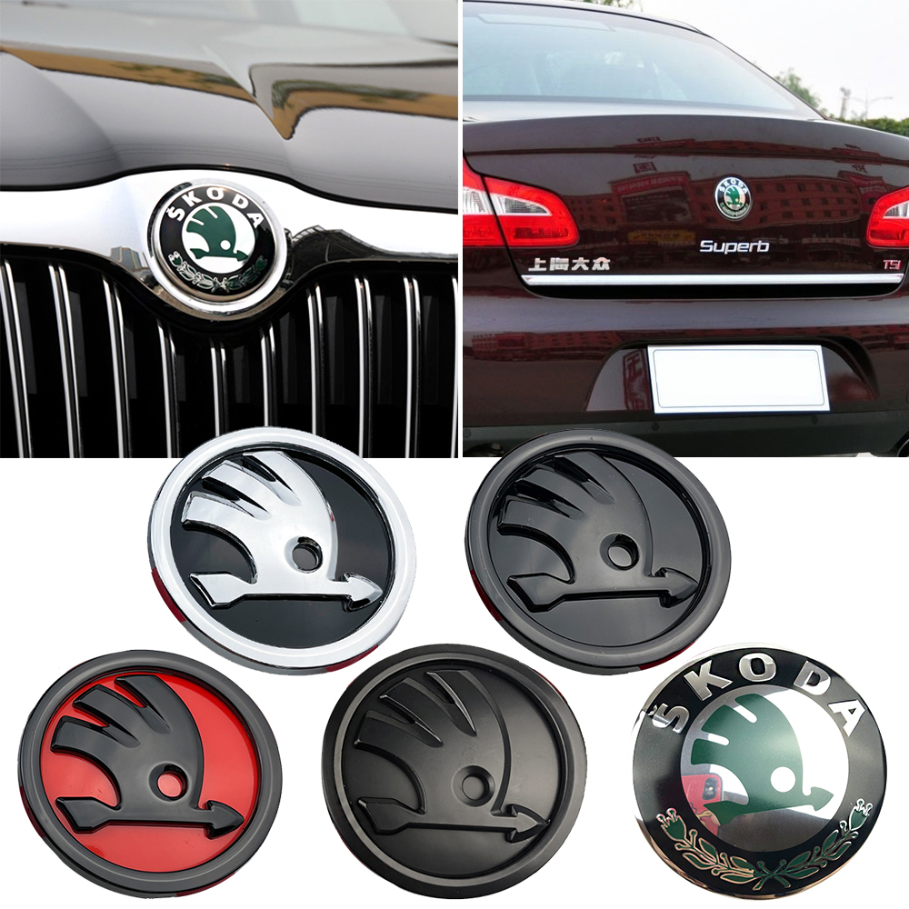 80/90mm 3D ABS rejilla delantera de coche pegatina con logotipo del maletero para Skoda Octavia 2 3 A5 A7 Kodiaq Fabia Rapid 3 Karoq Superb VRS Accesorios
