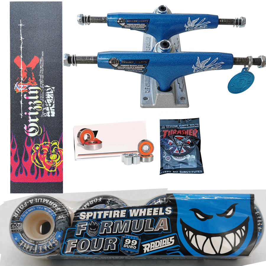 Skateboard SPITFIRE Wheel Forged THUNDER trucks , Good Quality,Pro Chrome Steel Bearings, Grip Tape, 5.25inch